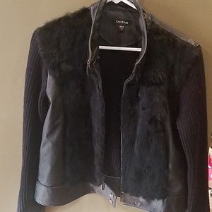 Bebe pleather & feux fur sweater jacket large